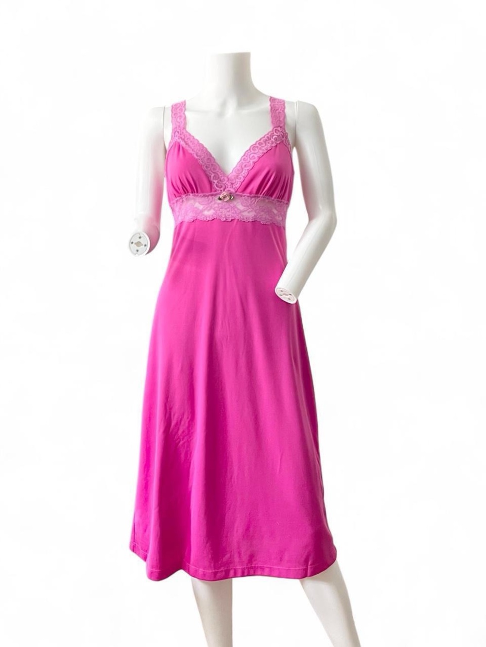 Betsey Johnson Hot Pink Lace-Trim Midi Slip Dress